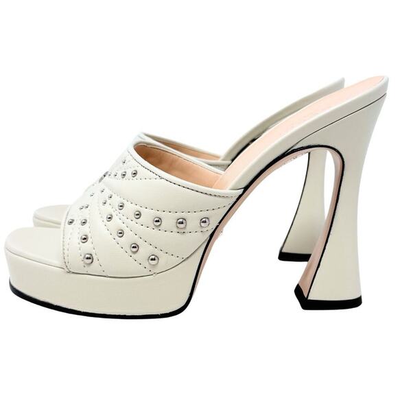 NWT Gucci GG Logo Marmont Platform Heels White Stud Claire Fluted Sandals EU37.5 - Picture 5 of 11